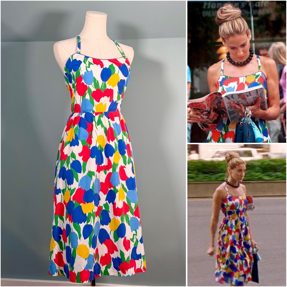 Vintage 1970s Lanz Tulip Dress SATC Carrie Bradshaw 70s Cotton Small / Medium